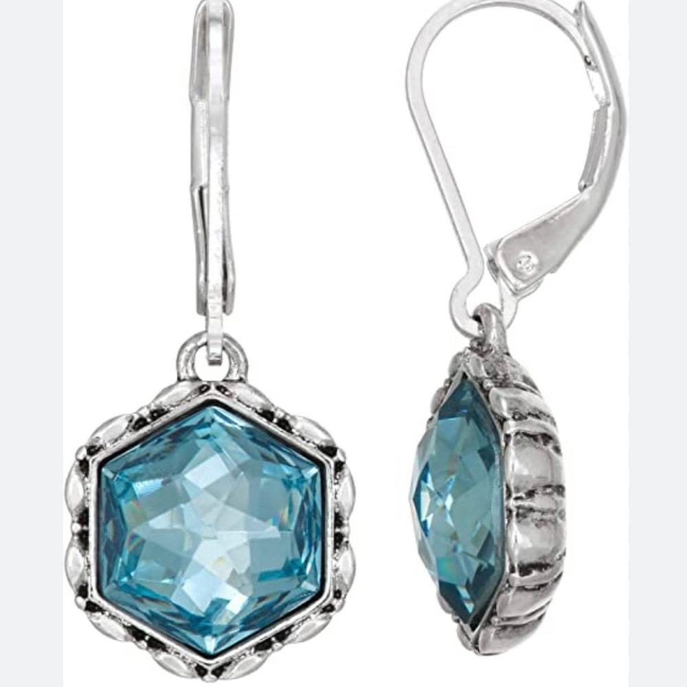 Napier -Silver tone & Aqua Blue Round Dangle Earrings